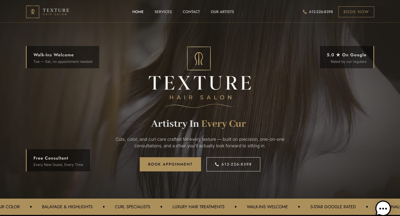 Texture Hair Salon website after the redesign