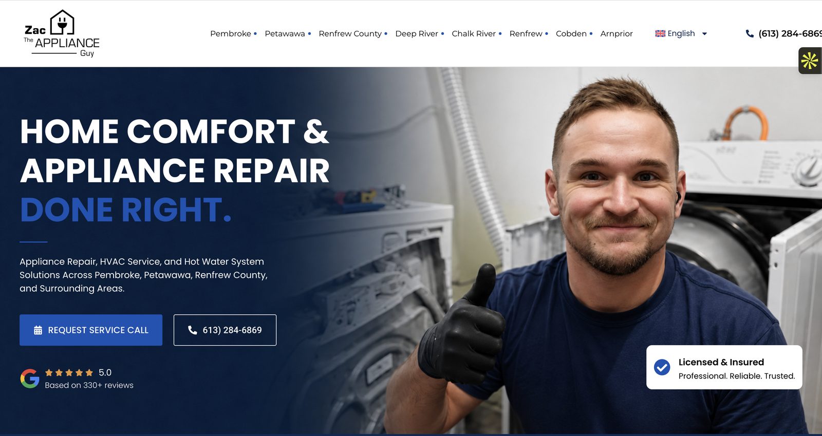 Zac The Appliance Guy website after the redesign